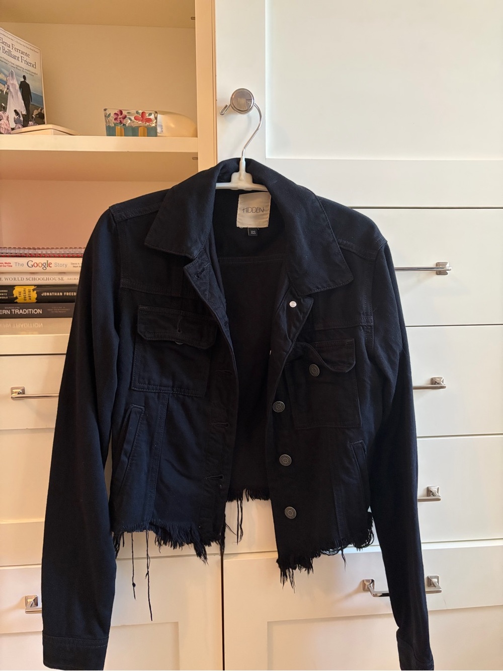 Women’s Black Distressed Crop Jean Jacket